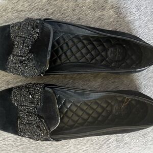 Tory Burch Black Beaded Bow Quilted Flats